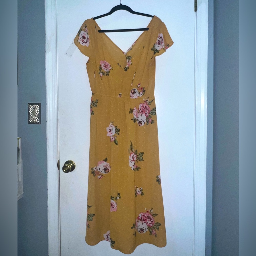 Xhilaration Yellow Floral Wrap Dress Size M